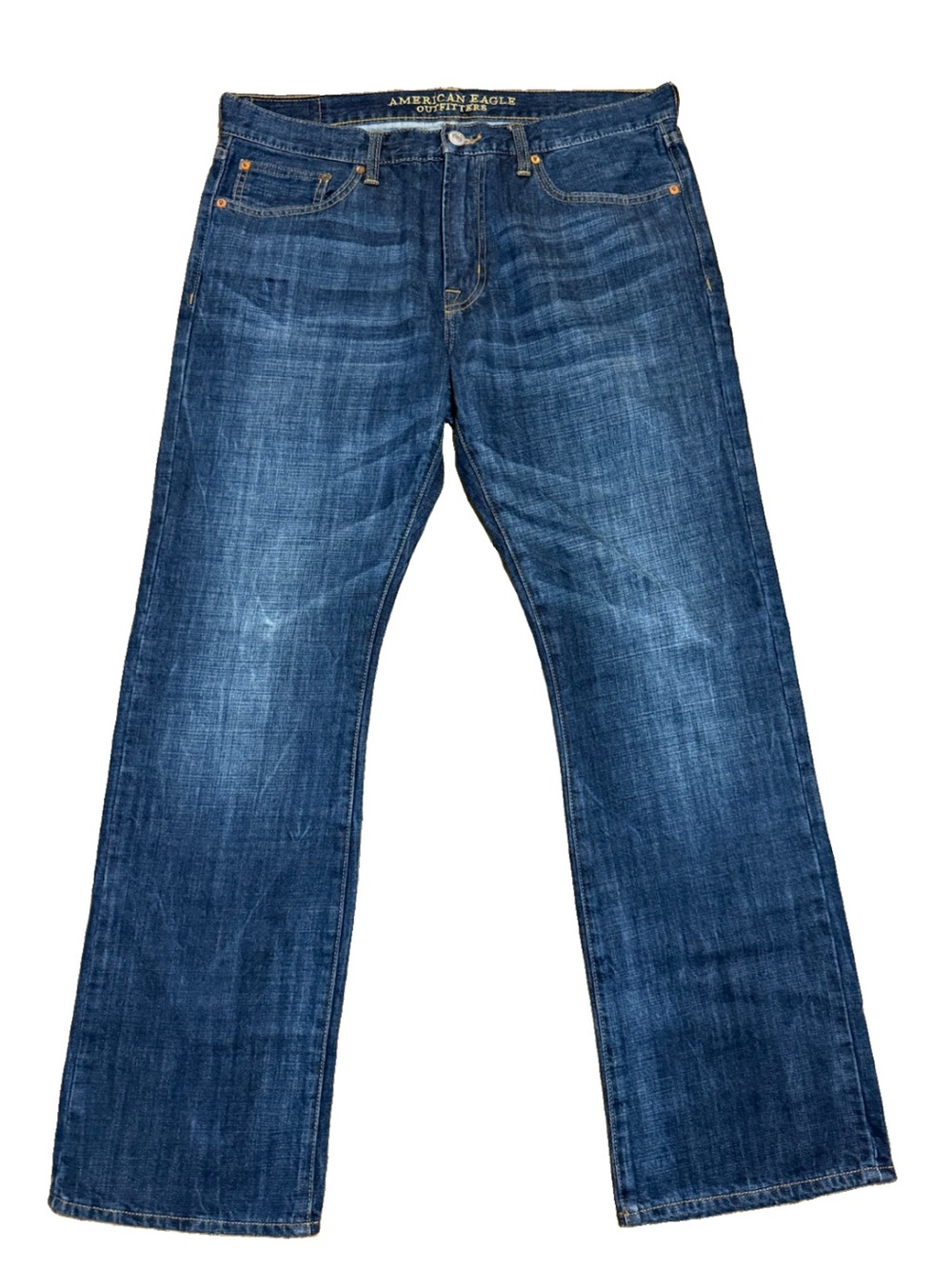 American Eagle Original Boot Mens Jeans 34 x 32 Blue Whiskered Y2K Dark Wash